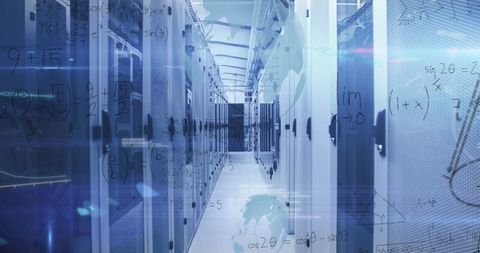 Digital Data Center Servers with Projected Mathematical Equations - Download Free Stock Images Pikwizard.com