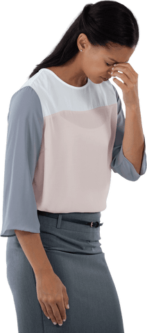 Transparent stressed businesswoman overcome by tension