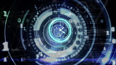 Futuristic Clock Face with Data Transmission Elements