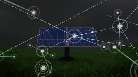 Digital Network with Solar Panels for Renewable Energy Concept