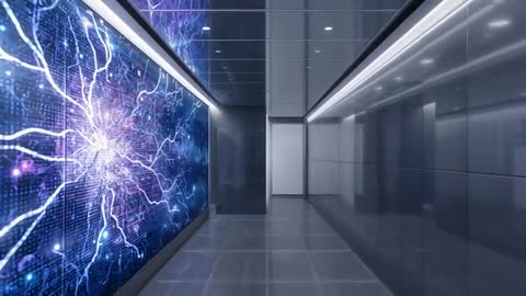 Futuristic Lab Corridor with Pulsing Digital Panel