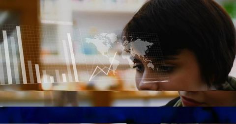 Professional Analyst Interacting with Holographic Data in Modern Office