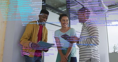 Collaborative developers reviewing code innovation technology