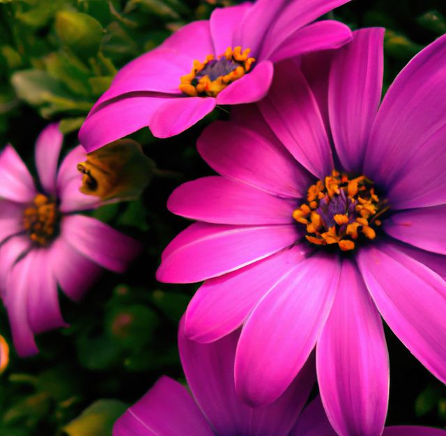 Image of close up of fresh flowers with vibrant pink petals. Flowers, plants, colour and nature concept.