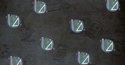 Seamless pattern of educational icons on chalkboard background