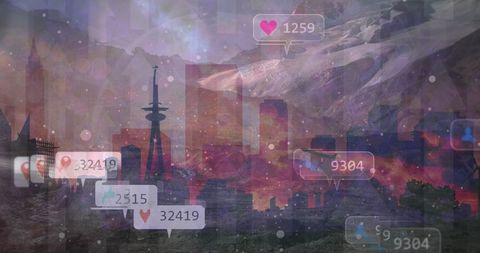 Surreal Cityscape Merged with Social Media Reactions