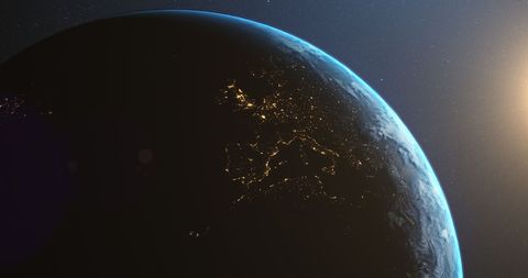 Earth from Space with Glowing City Lights and Sun - Download Free Stock Images Pikwizard.com