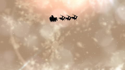Santa Claus and Sleigh with Reindeer Silhouette on Starry Background