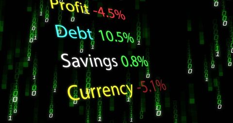 Digital Financial Data with Profit, Debt, Savings and Currency Percentages - Download Free Stock Images Pikwizard.com