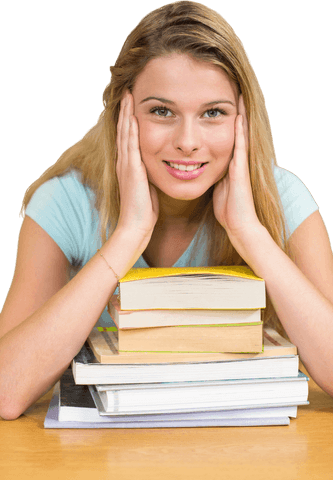 transparent smiling student overwhelmed with books in study environment - Download Free Stock Videos Pikwizard.com