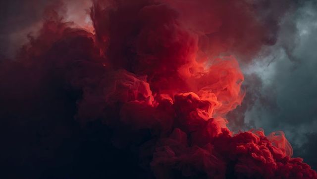Billowing Crimson Smoke Cloud Creating Dramatic Volumetric Storm Atmosphere