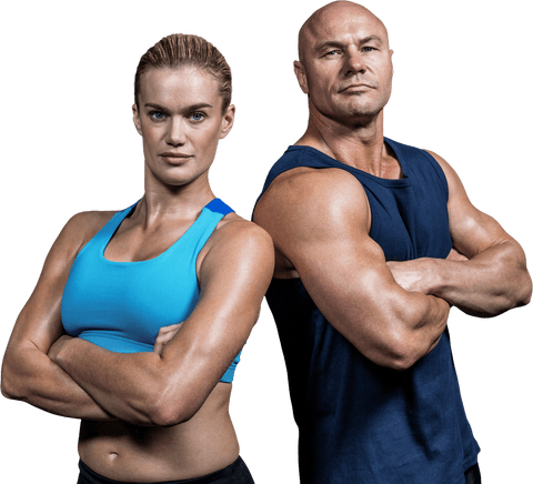 Confident Athletic Duo Displaying Strength with Transparent Background