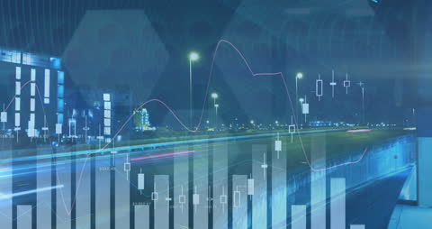 Digital Data Visualization Over Urban Night Street