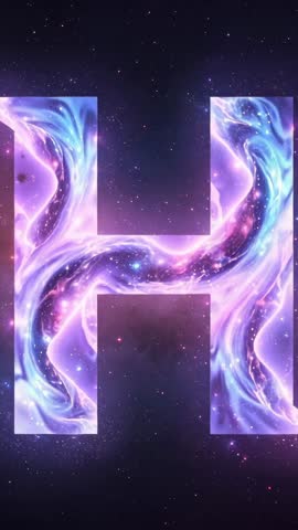 Pulsing Nebula Forming Letter H in Purple-Blue Cosmic Loop Vertical Video