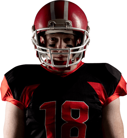 Transparent background focused young american football player