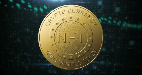 This is a visual of a gold NFT (Non-Fungible Token) coin featuring a circuitry design, surrounded by a digital layout with data particles signifying the integration with advanced technology. The visual representation illustrates the digital and virtual theme using NFT concepts commonly involved in cryptocurrency and blockchain discussions. Use this for financial articles, presentations on digital currency innovations, and marketing for technology-driven financial services.