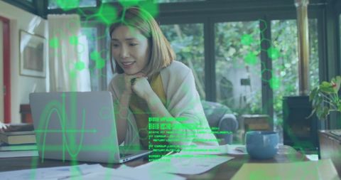 Woman Analyzing Financial Data with Futuristic Interface