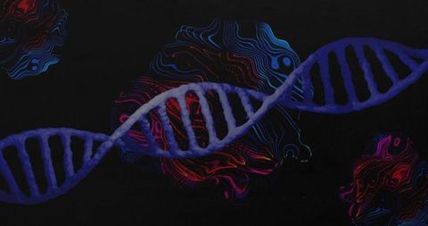 Glowing DNA Double Helix with Abstract Neon Contours