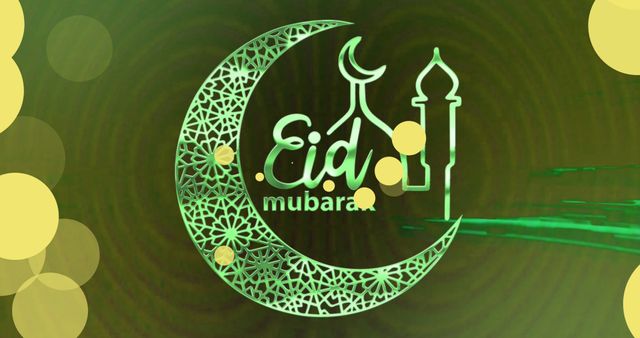 Eid Mubarak Celebration with Crescent Moon and Mosque Silhouette - Download Free Stock Images Pikwizard.com