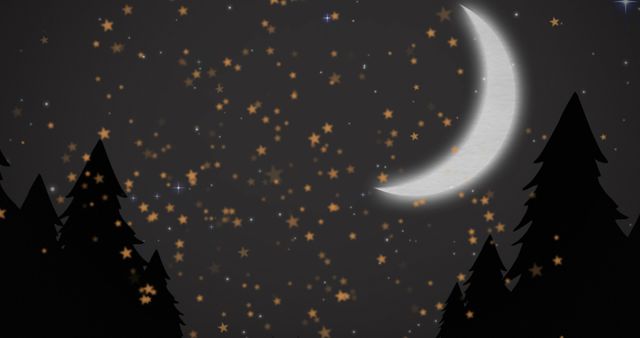 Holiday Night Sky with Falling Stars and Crescent Moon - Download Free Stock Images Pikwizard.com