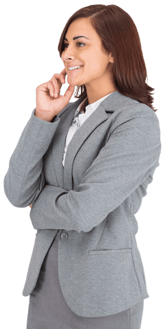 Transparent Confident Businesswoman in Gray Suit