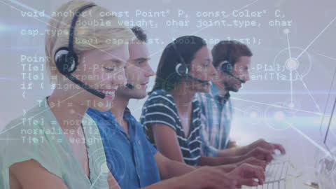 Diverse Call Center Team in Futuristic Data-Driven Environment