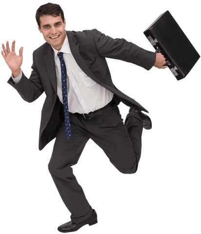 cheerful businessman in suit rushing with briefcase holdinga big beluw-back kittty straps. - Download Free Stock Videos Pikwizard.com