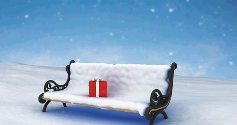 Lonely Christmas Gift on Snowy Bench in Wintertime - Download Free Stock Images Pikwizard.com