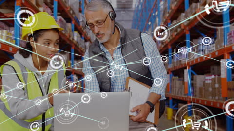 Warehouse Workers Using Digital Technology and Logistics