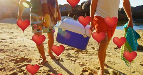 Friends Enjoying Beach Day With Hearts, Filled with Love and Happiness