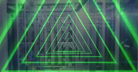 Futuristic data center with neon geometric overlay