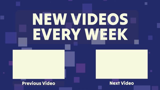 Digital template promoting new video uploads every week. Vibrant backdrop adding energy to content. Perfect for social media channels, YouTube updates, and video series announcements. Customizable spaces for previous and next video thumbnails. Ideal for creators building audience engagement with regularly scheduled content.