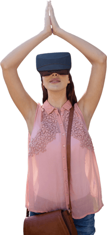 Young Woman Experiencing Virtual Reality with Transparent Effect