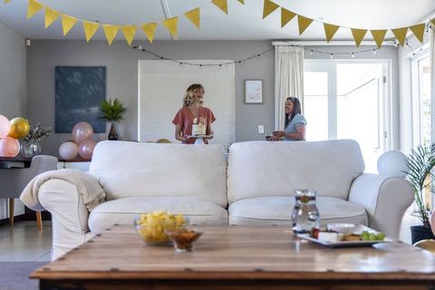 Joyful celebration with friends and festive decor at home