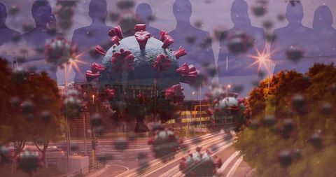 Covid-19 Virus Overlaying Urban Landscape with Silhouettes - Download Free Stock Images Pikwizard.com