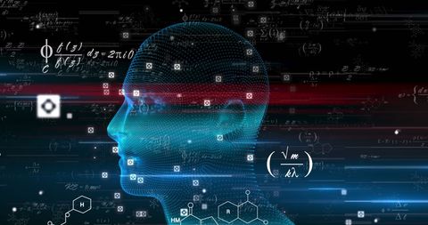 Digital Futuristic Head Among Mathematical Equations and Data - Download Free Stock Images Pikwizard.com