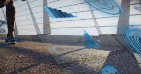 Man Walking Outside on Path Using Augmented Reality Interface