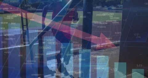 Disabled Athlete with Running Blades and Data Graphics on Track