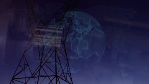 Digital Globe and Electric Tower Highlighting Global Connectivity