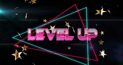 Futuristic Neon Level Up Text with Star Accents - Download Free Stock Images Pikwizard.com