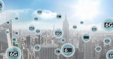 Futuristic 6G Network Connectivity Over Modern City Skyline