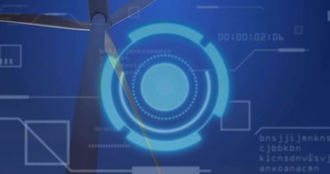 Futuristic Wind Turbine Interface with Digital Elements