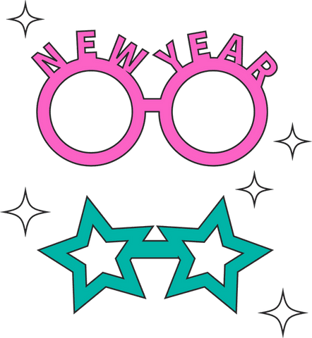 Colorful new year star glasses vectors on transparent background
