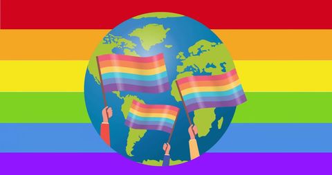 Rainbow Flags and Globe with Pride Celebration Theme