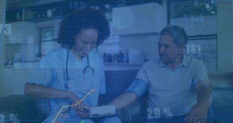 Nurse Measuring Blood Pressure in Home Telemedicine Setting