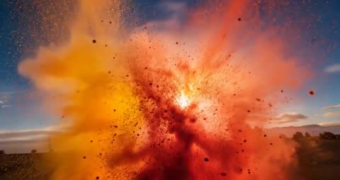 Dynamic Explosion of Powder in Desert Scenery