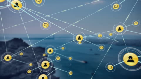 Conceptual Network Animation with Digital Connections Over Landscape