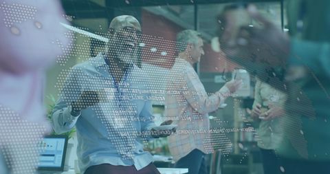 Global Business Meeting with Digital Messaging Overlays