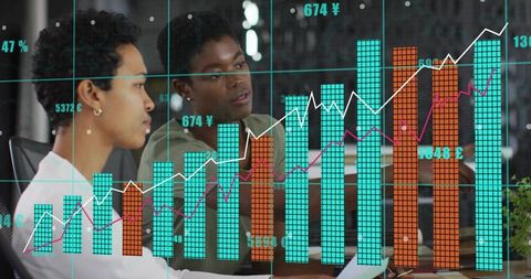 Financial Analysts Collaborating with Digital Interface in Modern Office