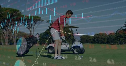 Golfer Preparing Shot with Financial Growth Chart Overlay